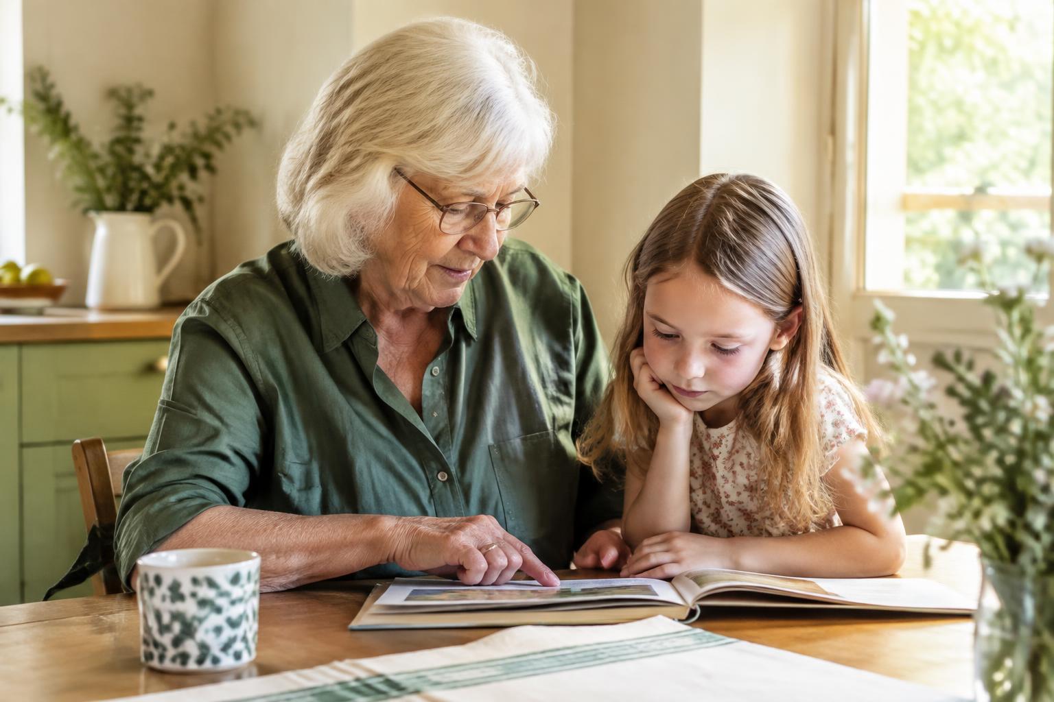 Grandmother reading with her granddaughter